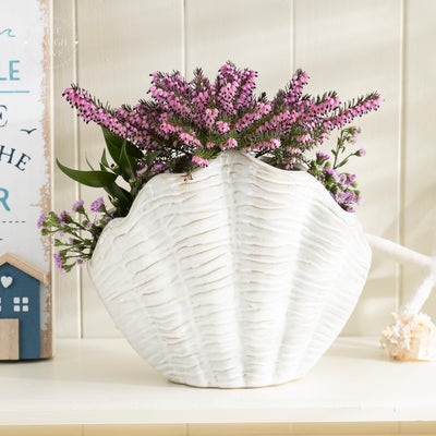 Coastal Ceramic Shell Vase - Nautical Decor