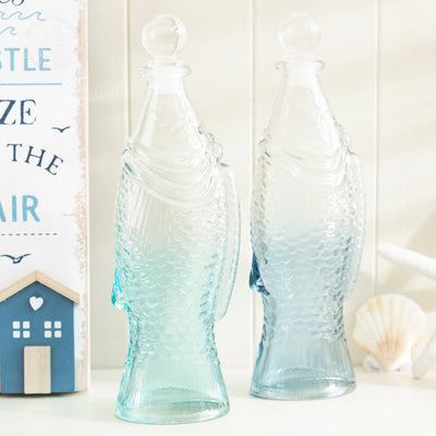 Glass Fish-Shaped Bottle with Stopper - Nautical Home Decor