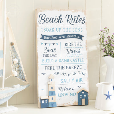 Nautical Beach Rules Wooden Wall Plaque - Coastal Wall Art