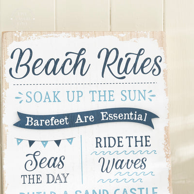 Nautical Beach Rules Wooden Wall Plaque - Coastal Wall Art