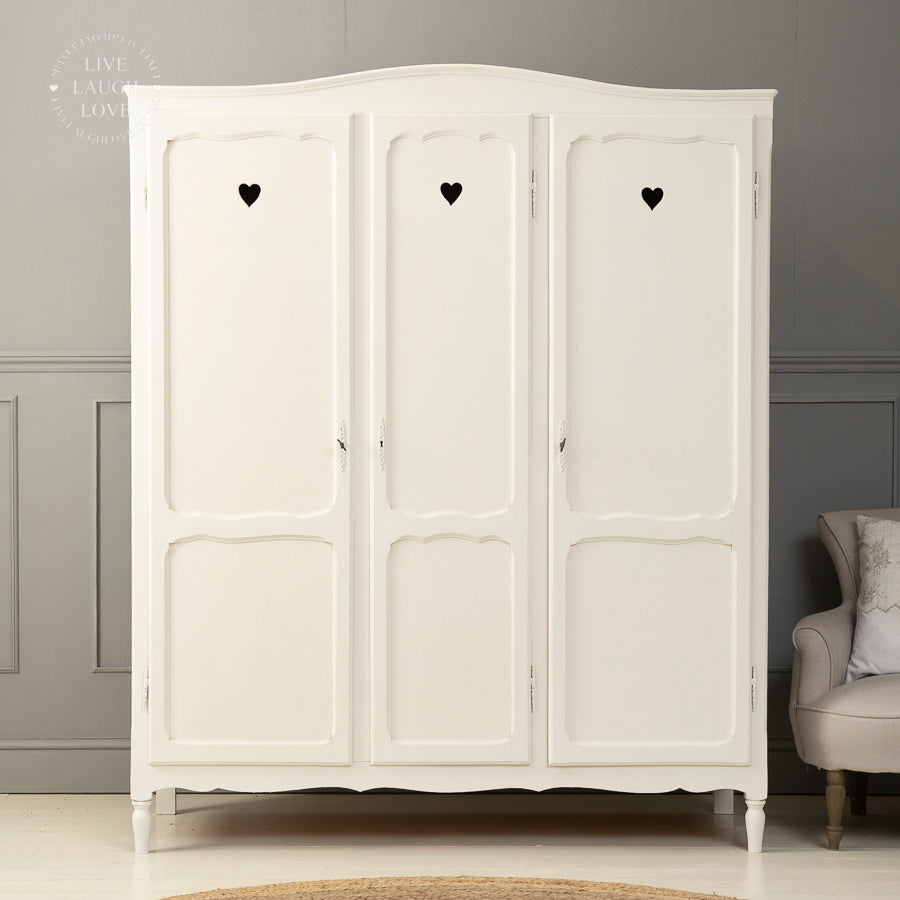 Vintage French Oak Triple Wardrobe - Elegant Shabby Chic Storage