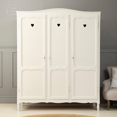 Vintage French Oak Triple Wardrobe - Elegant Shabby Chic Storage