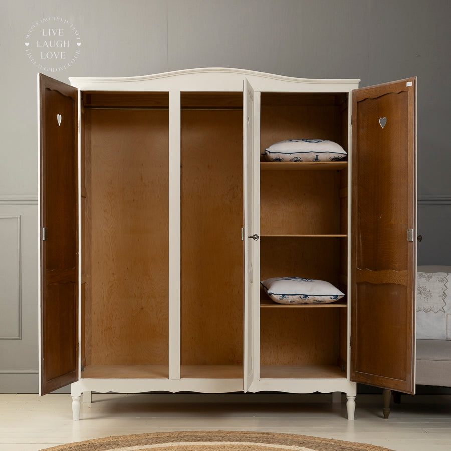 Vintage French Oak Triple Wardrobe - Elegant Shabby Chic Storage