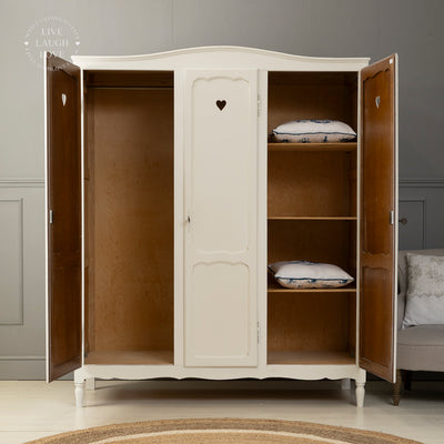 Vintage French Oak Triple Wardrobe - Elegant Shabby Chic Storage