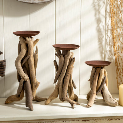Rustic Driftwood Candle Holder – Coastal Tealight/Candle Stand