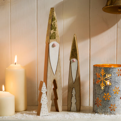 Scandinavian Wooden Santa Claus Ornament - Gold Hats