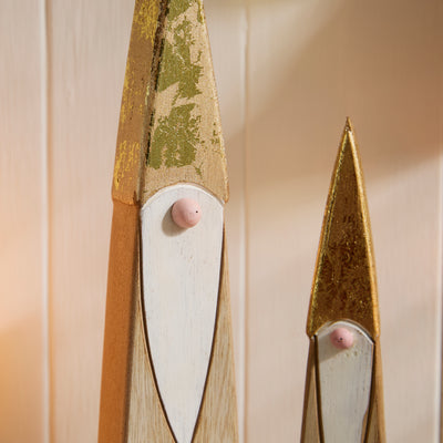 Scandinavian Wooden Santa Claus Ornament - Gold Hats