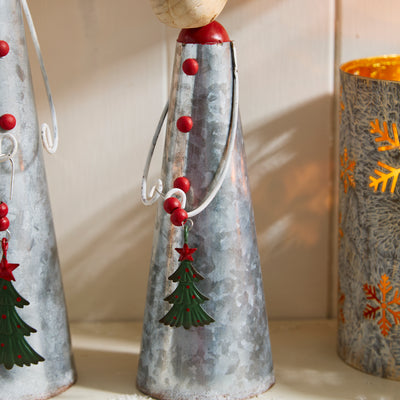 Metal and Wood Reindeer Ornament with Santa Hat