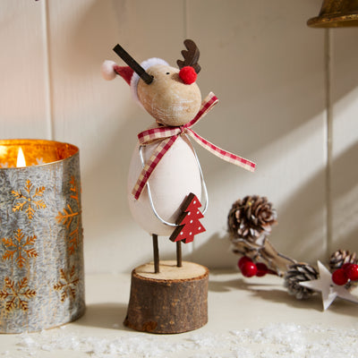 Standing Reindeer Ornament with Santa Hat and Tree