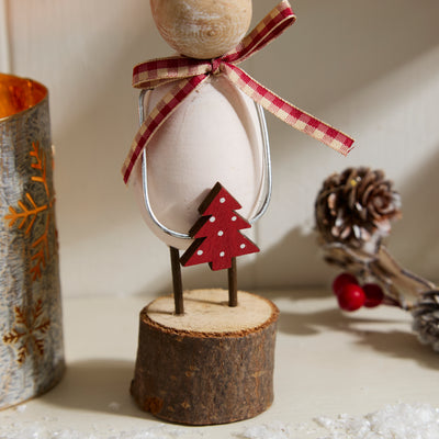 Standing Reindeer Ornament with Santa Hat and Tree