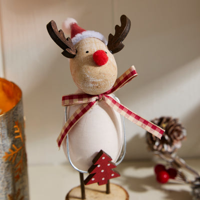 Standing Reindeer Ornament with Santa Hat and Tree