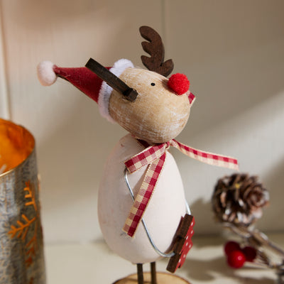 Standing Reindeer Ornament with Santa Hat and Tree