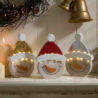 Light Up Wooden Snowman Ornament