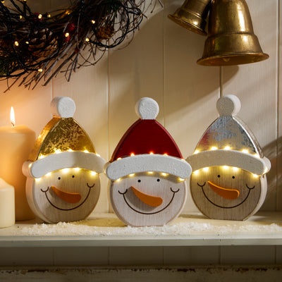 Light Up Wooden Snowman Ornament