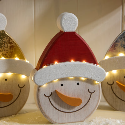 Light Up Wooden Snowman Ornament