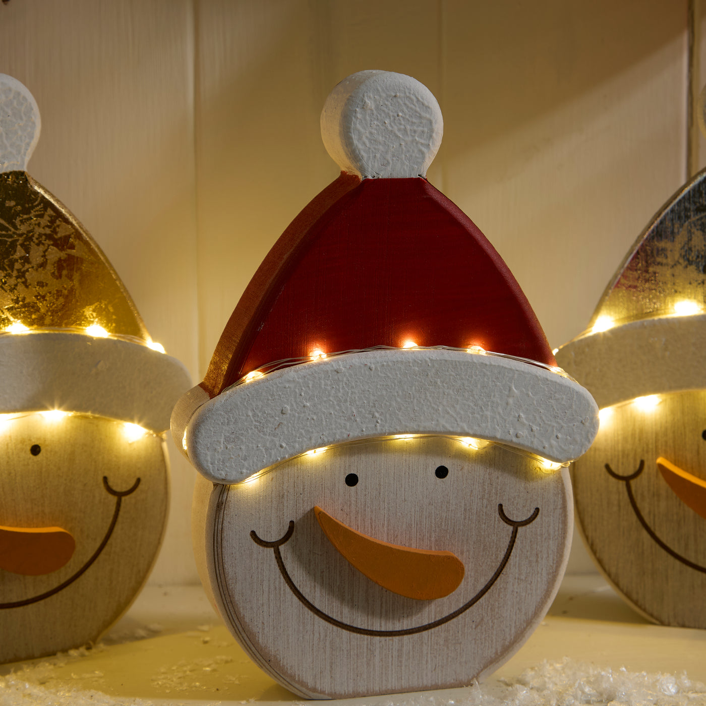 Light Up Wooden Snowman Ornament