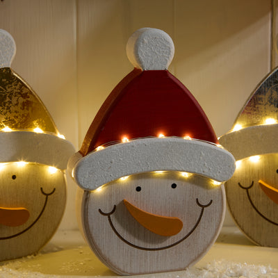 Light Up Wooden Snowman Ornament