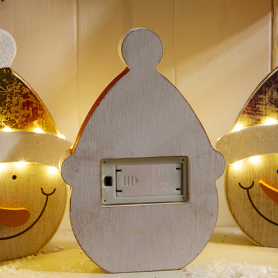Light Up Wooden Snowman Ornament