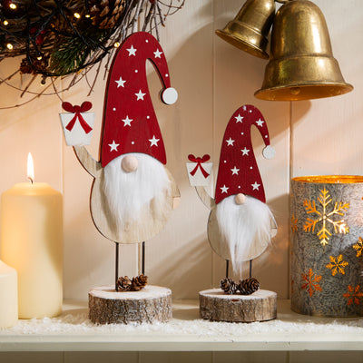 Wooden Standing Santa Ornament with Gift