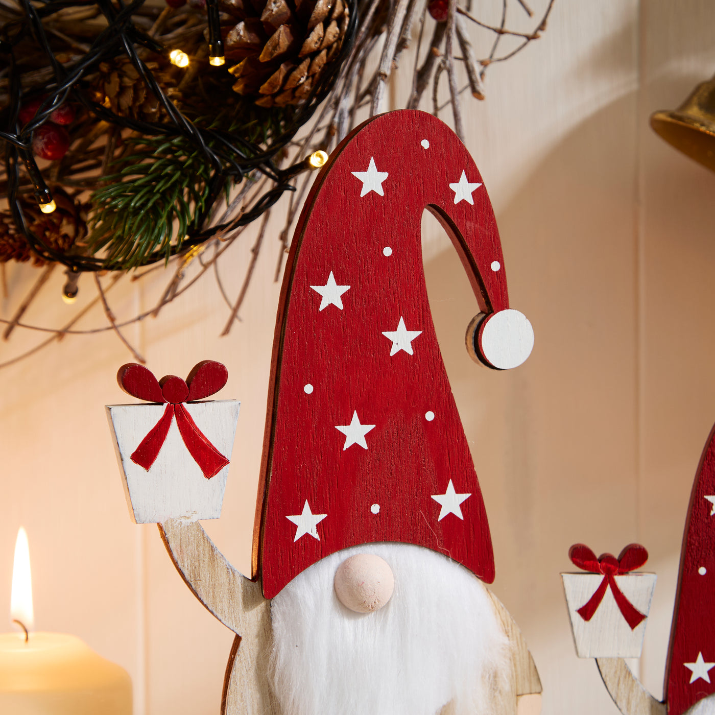 Wooden Standing Santa Ornament with Gift