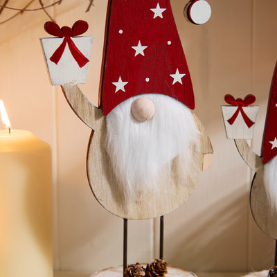 Wooden Standing Santa Ornament with Gift