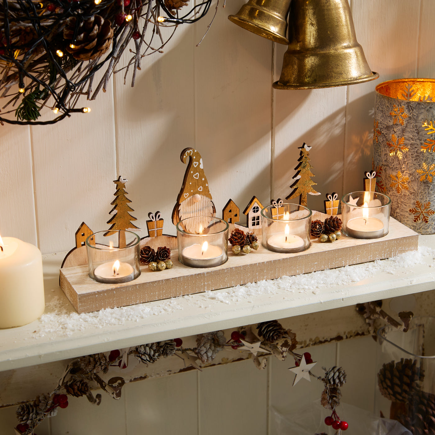 Wooden Christmas Village Tealight Holder