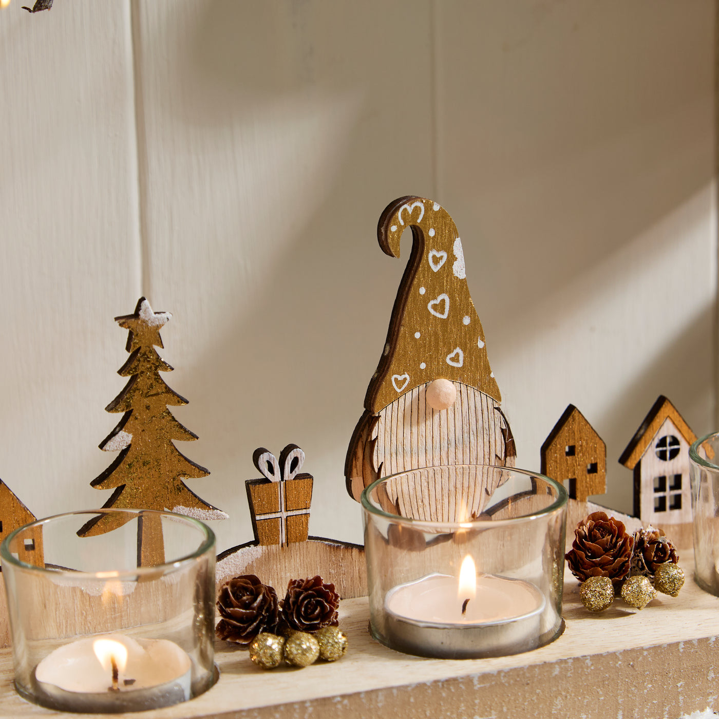 Wooden Christmas Village Tealight Holder