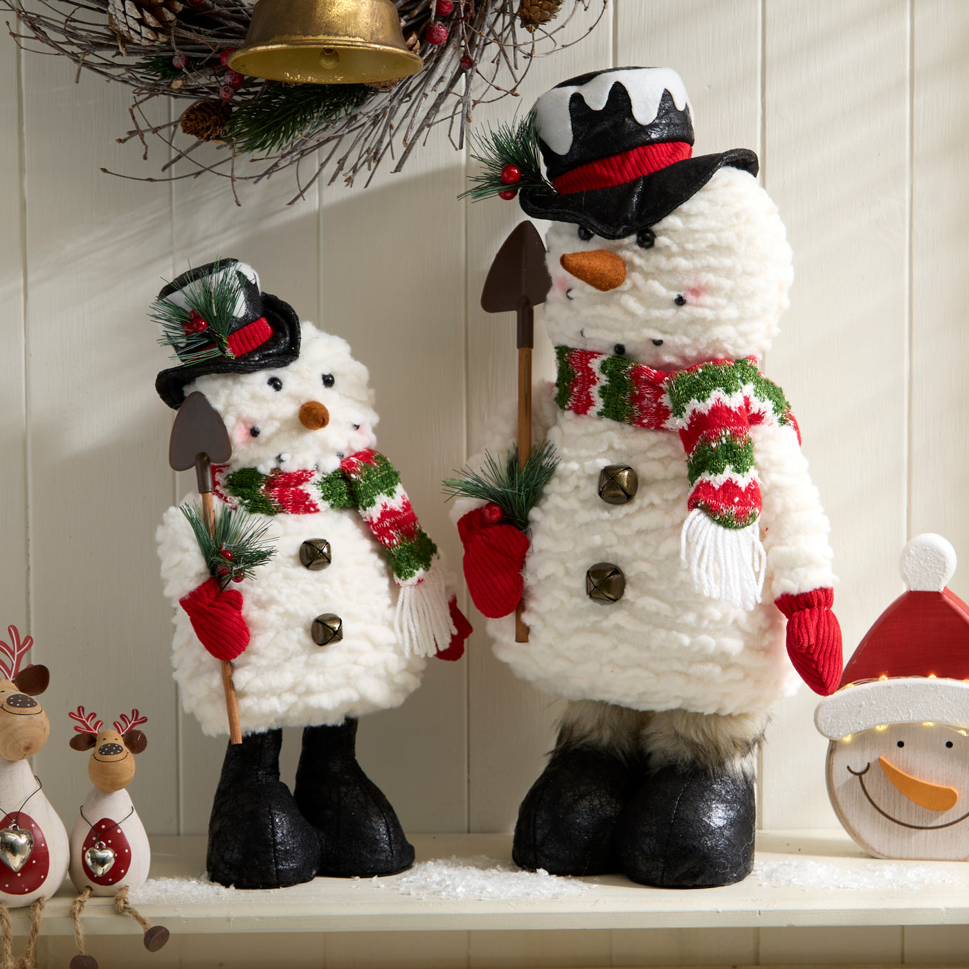 Standing Festive Snowman with Scarf and Shovel