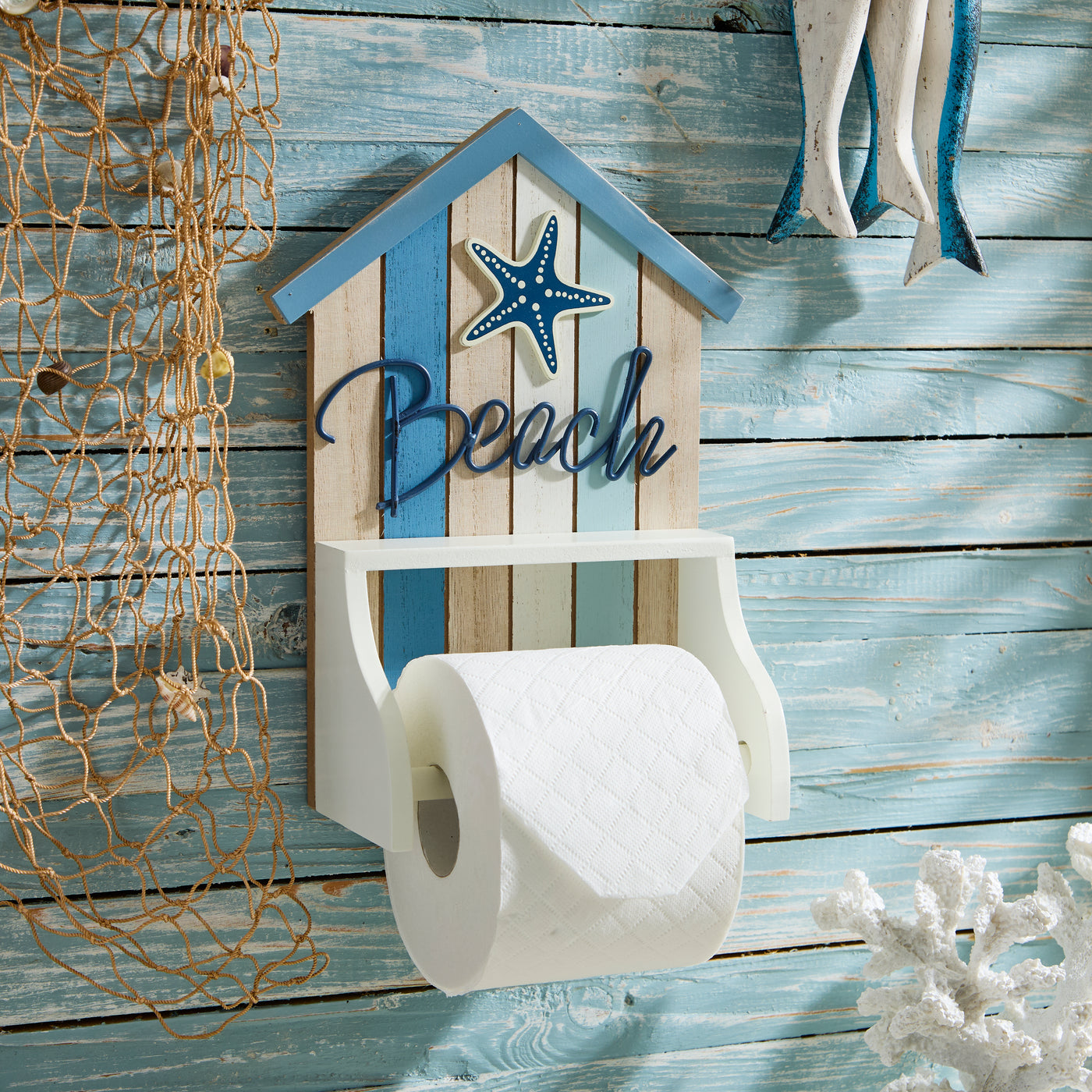 Beach Hut Toilet Roll Holder – Nautical Coastal Bathroom Accessory