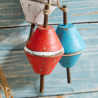 Nautical Hanging Buoy Float Trio – Red, White & Blue Rustic Decor