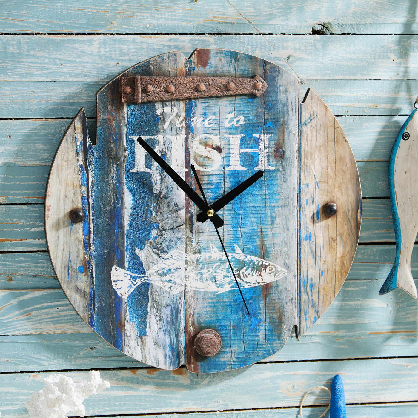 Rustic Wooden Wall Clock – Nautical Time to Fish Design