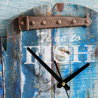 Rustic Wooden Wall Clock – Nautical Time to Fish Design