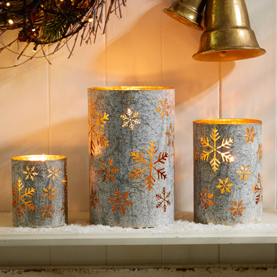Rustic Gold Snowflake Lantern with Whitewash Finish