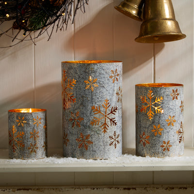 Rustic Gold Snowflake Lantern with Whitewash Finish