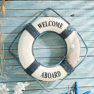 Welcome Aboard Lifebuoy Wall Decoration – Nautical Coastal Decor