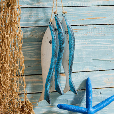 Hanging Trio of Wooden Fish – Nautical Coastal Wall Decoration