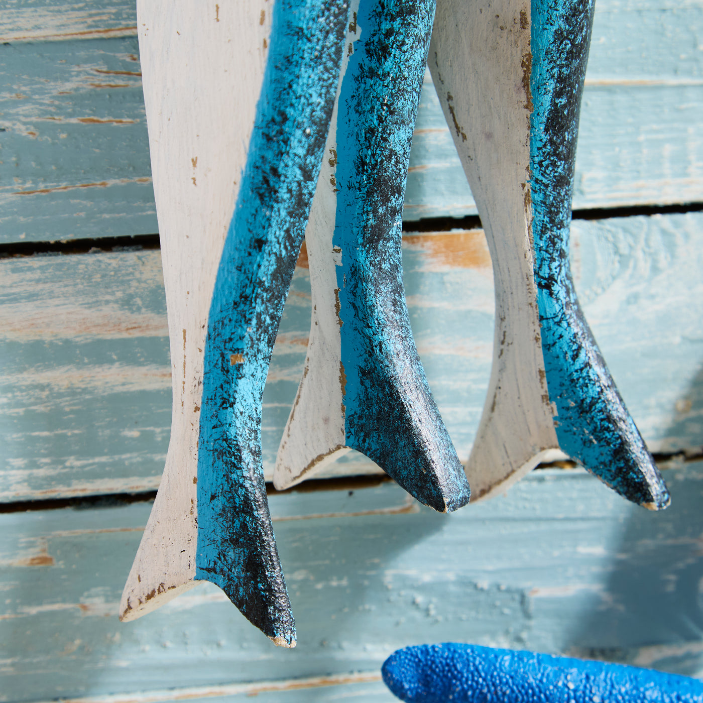 Hanging Trio of Wooden Fish – Nautical Coastal Wall Decoration