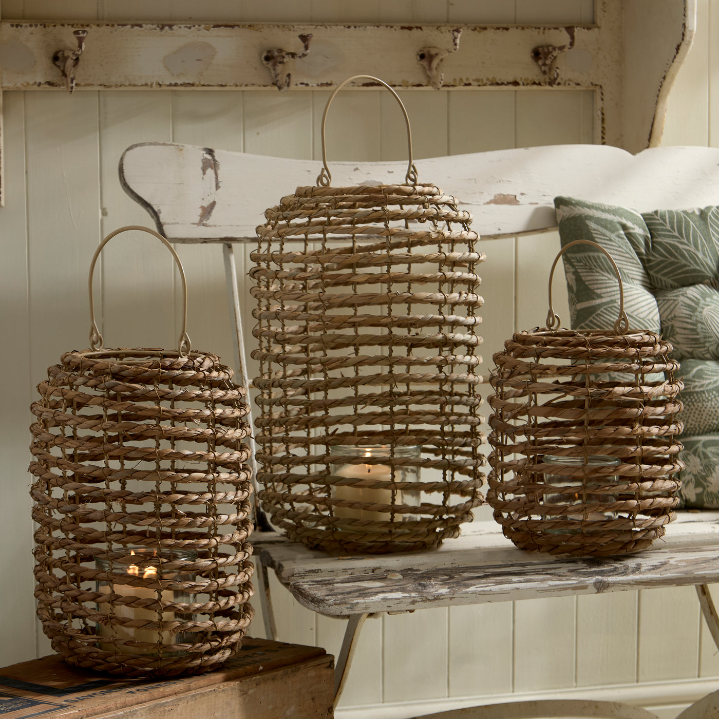 Seagrass Lantern with Glass Candle Holder