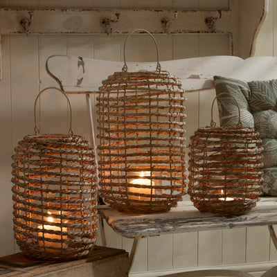 Seagrass Lantern with Glass Candle Holder