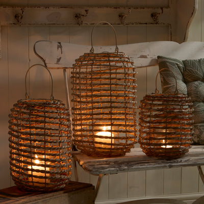 Seagrass Lantern with Glass Candle Holder