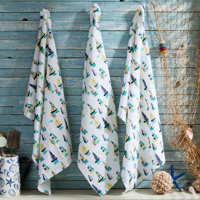 Set of 3 Sailing Boats Cotton Tea Towels – Nautical Kitchen Accessory