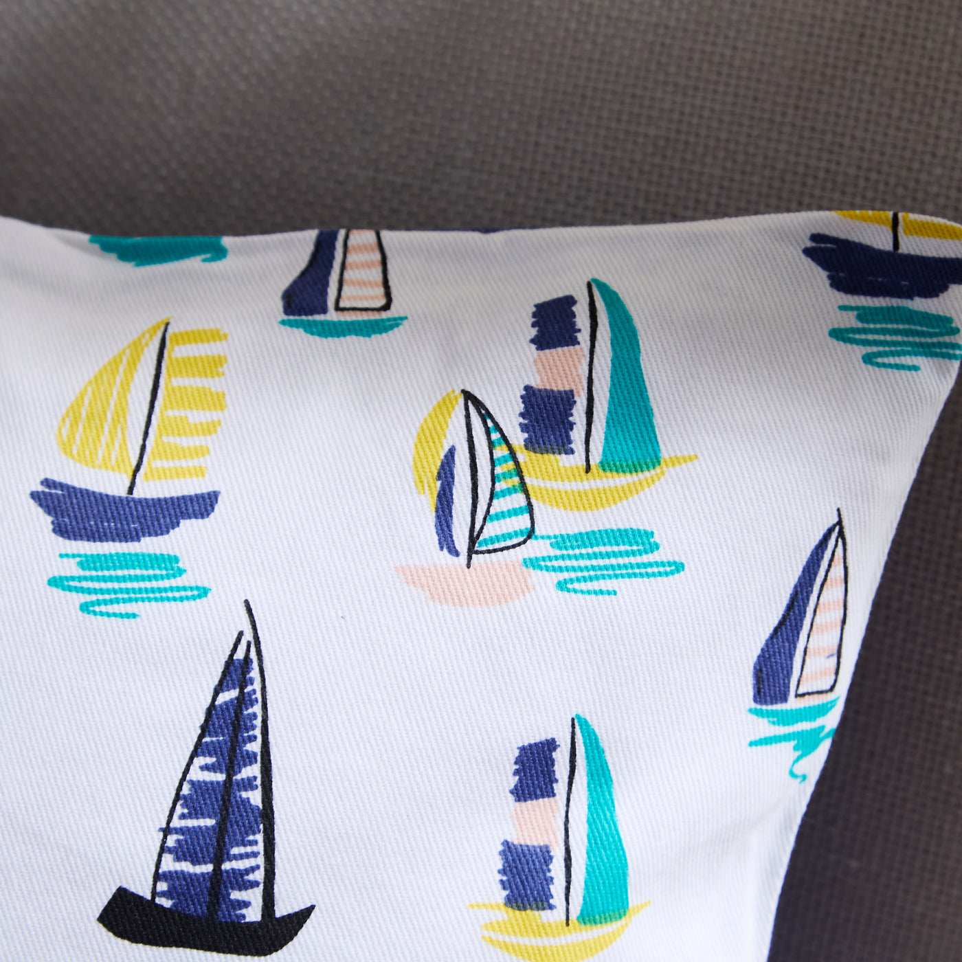 Sailing Boats Cushion – Nautical White Pillow with Colourful Yachts