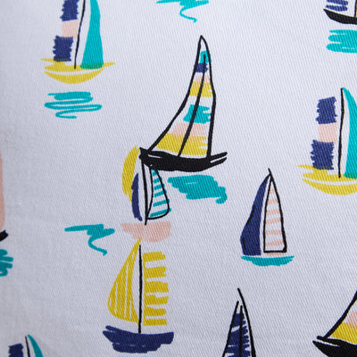 Sailing Boats Cushion – Nautical White Pillow with Colourful Yachts