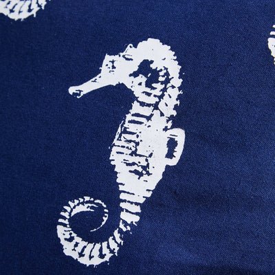 Navy Seahorse Cushion – Nautical Coastal Print Pillow