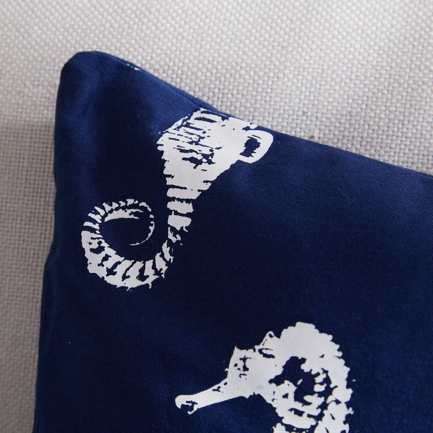 Navy Seahorse Cushion – Nautical Coastal Print Pillow