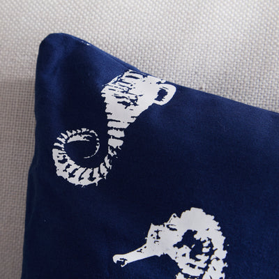 Navy Seahorse Cushion – Nautical Coastal Print Pillow