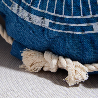 Round Nautical Compass Cushion – Blue Decorative Pillow with Rope Detail
