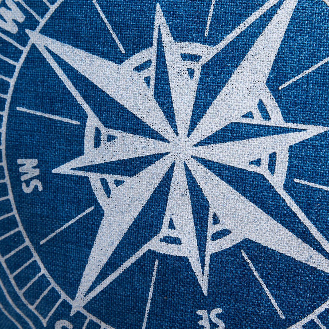 Round Nautical Compass Cushion – Blue Decorative Pillow with Rope Detail