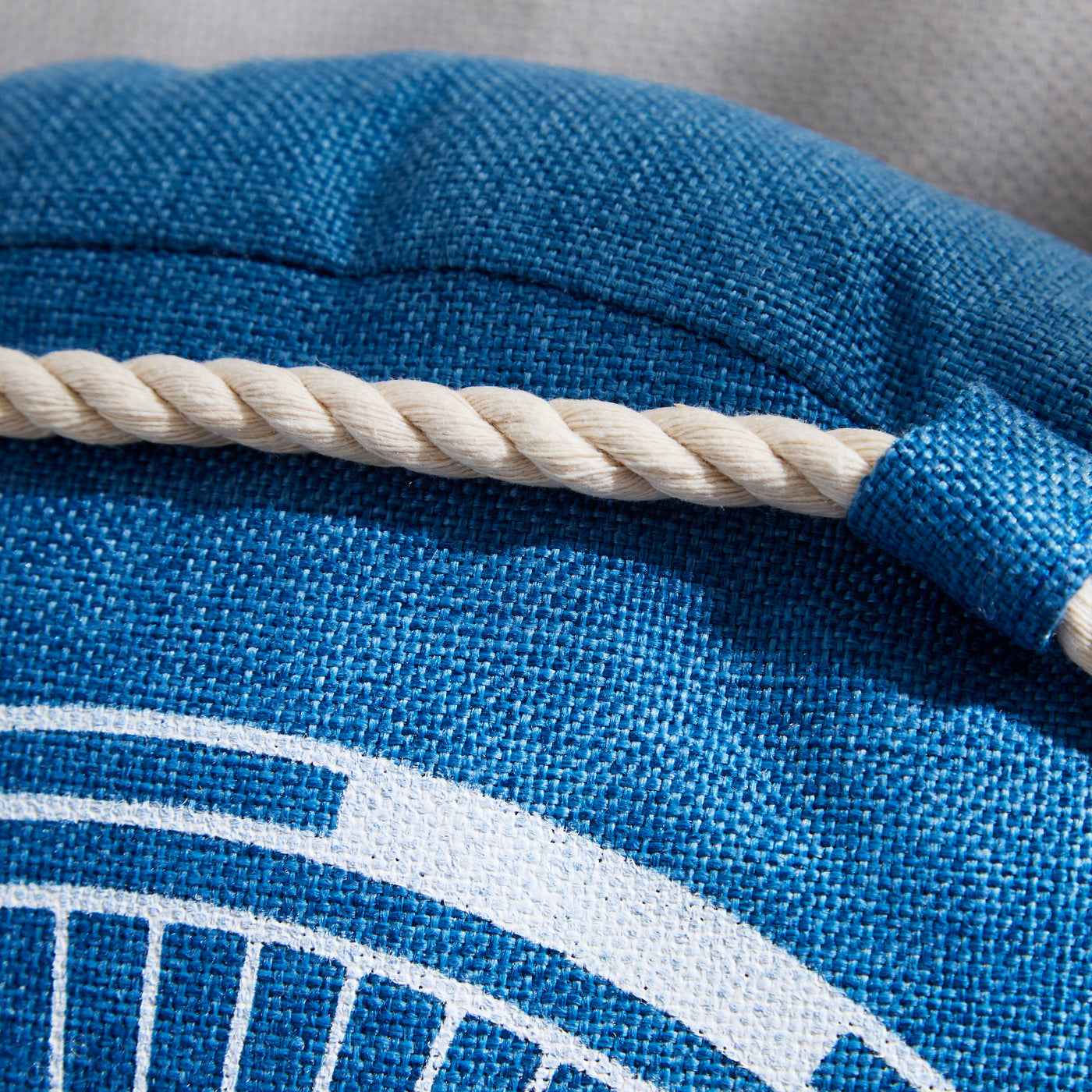 Round Nautical Compass Cushion – Blue Decorative Pillow with Rope Detail