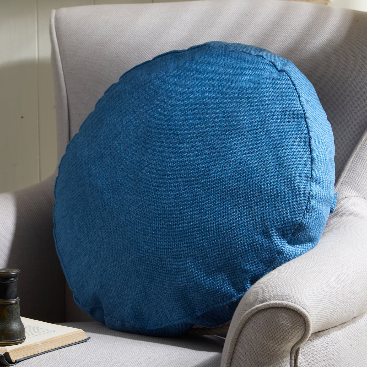 Round Nautical Compass Cushion – Blue Decorative Pillow with Rope Detail